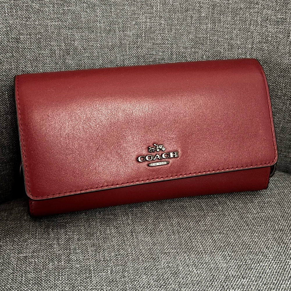 Coach Leather Crossbody Purse/Wallet - Deep Red